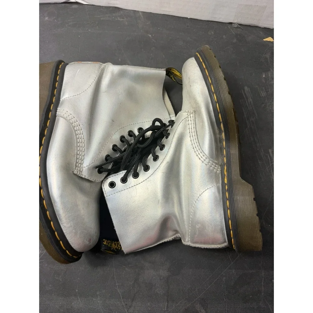 Doc Dr. Martens grey metallic grey lace up boots, men's 9, preloved